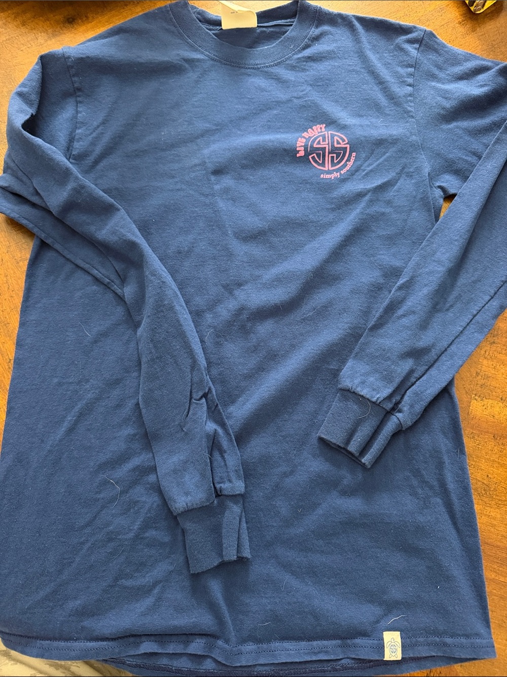 Simply Southern Navy Long Sleeve Tee with Pink Chest Logo